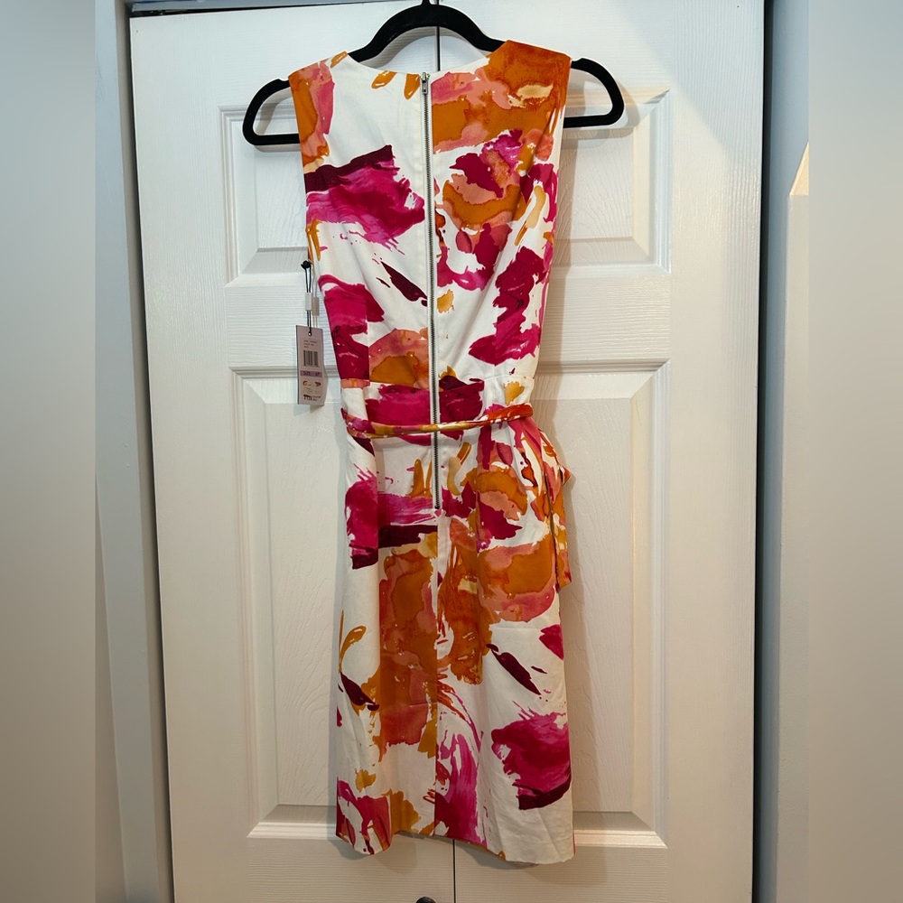 Calvin Klein White Pink Orange Floral Midi Dress - Picture 6 of 7